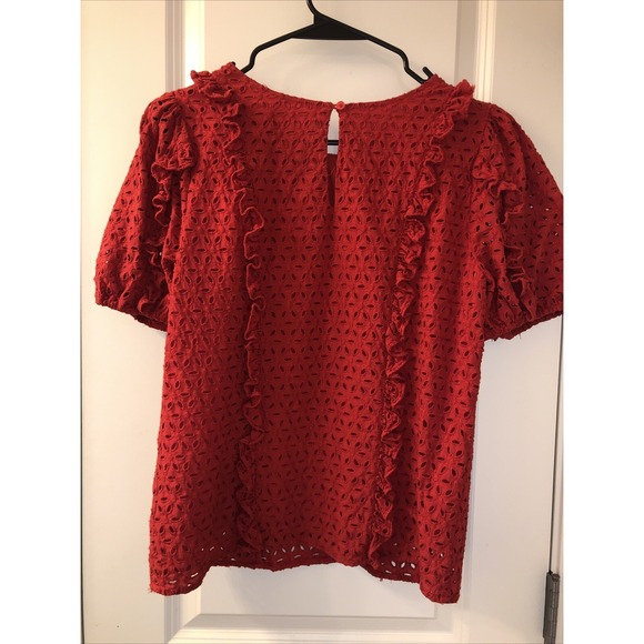Rachel Parcell Red Eyelet Ruffle Blouse Short SleevedTop Size Small - Picture 5 of 11
